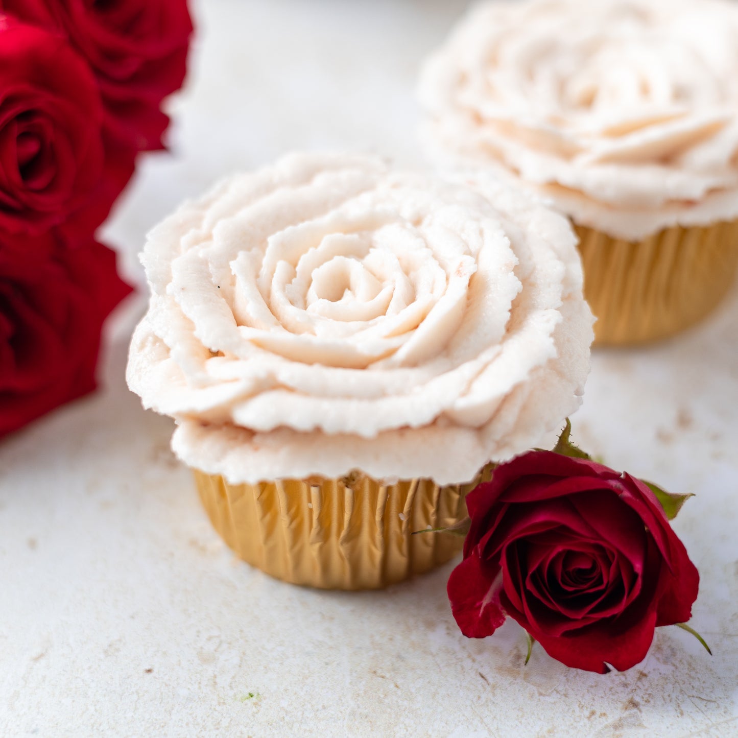 Strawberry Rhubarb Filled Rose Cupcakes