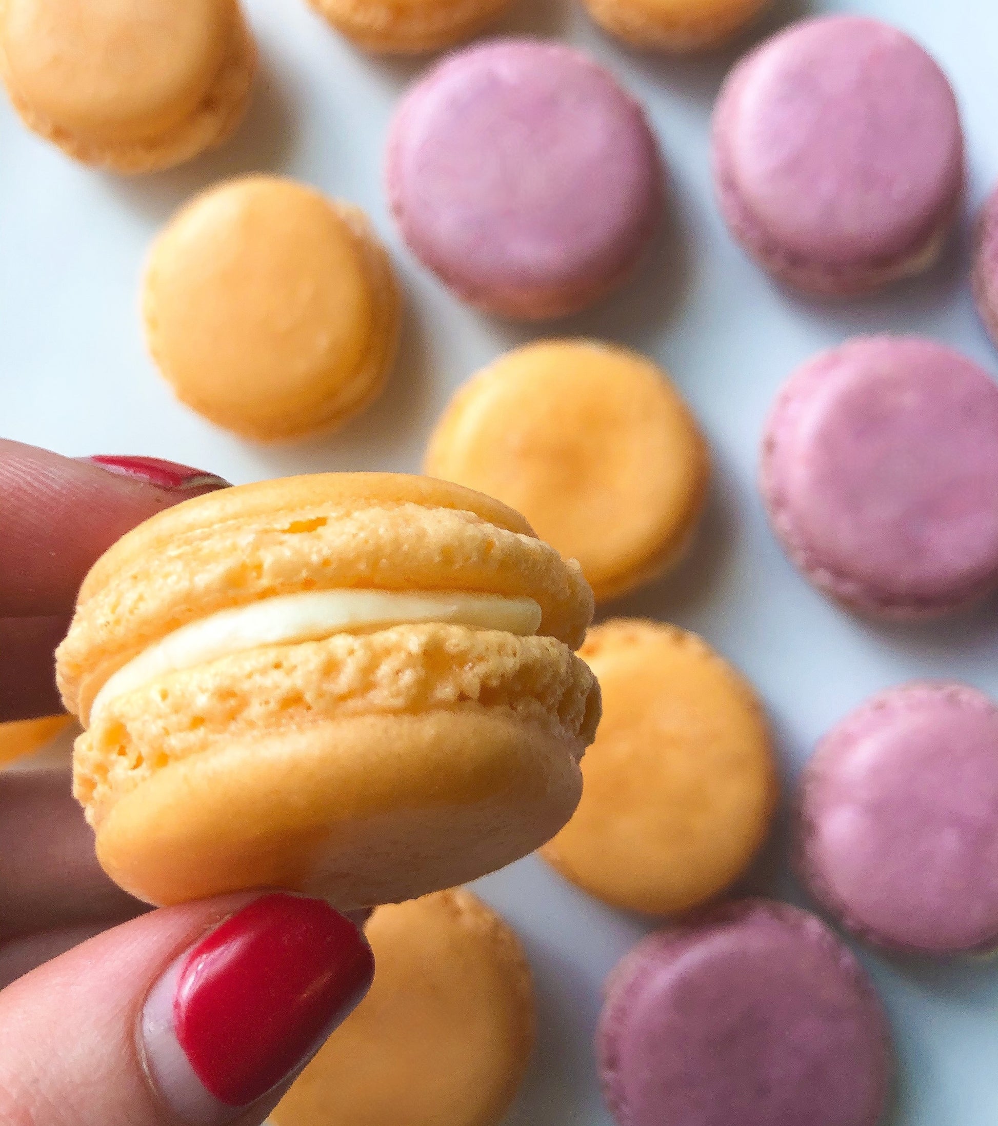 Bake Eat Love Raspberry & Orange French Macarons Close Up