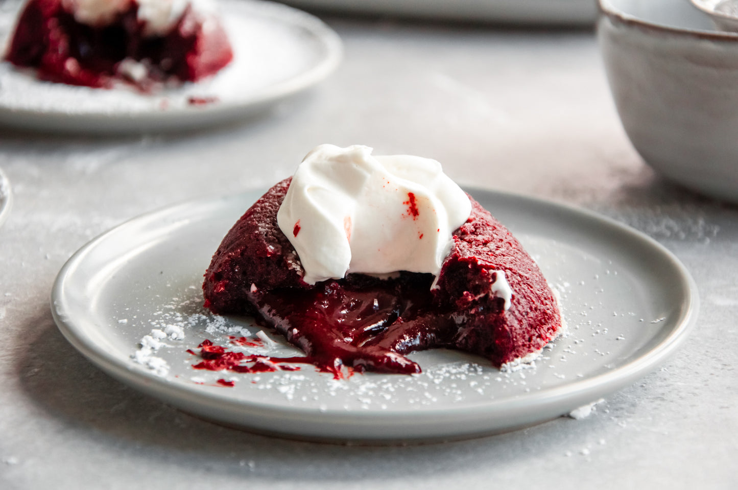 Red Velvet Lava Cakes with Cream Cheese Whipped Cream